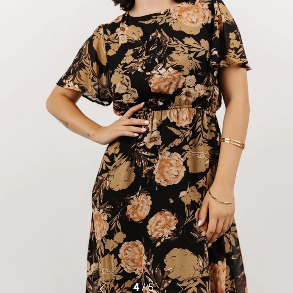 NEW BEAUTIFUL BLACK FLORAL ASSYMETRICAL DRESS